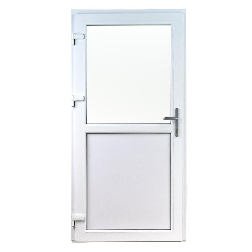 Hvid PVC facadedør eller bryggersdør 79 X 179 med vindue og panel.