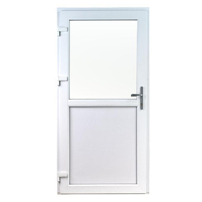 Hvid PVC facadedør eller bryggersdør 79 X 179 med vindue og panel.