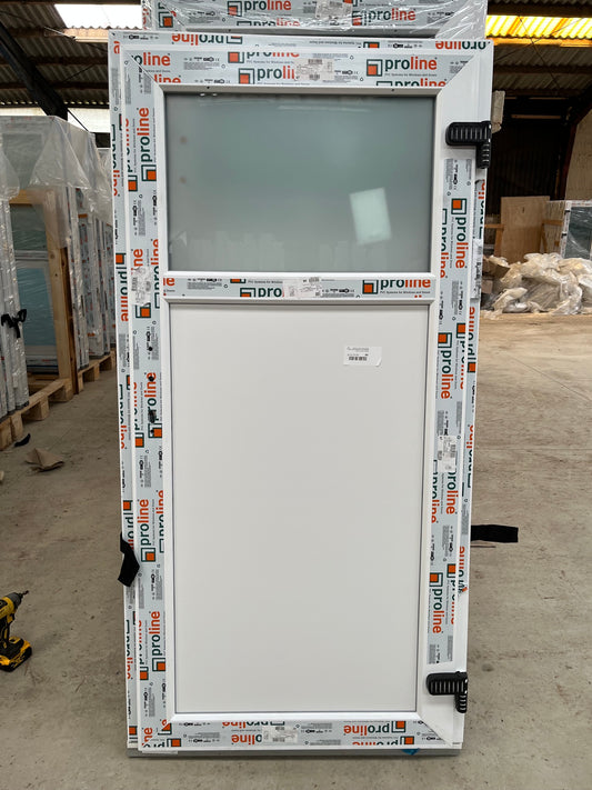 Udhusdør i plast med 1/3 råglas - 95 x 210