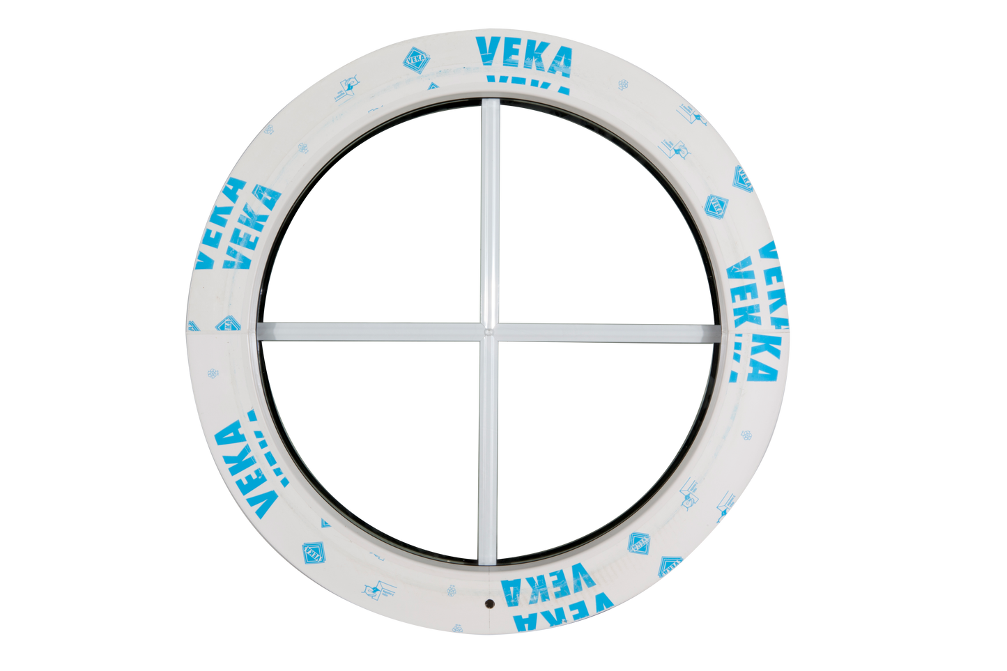 Rundt vindue ø 65 cm fast m/sprosser PVC.