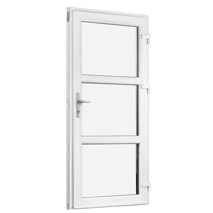 Facadedør / terrassedør 88 x 189 i hvidt PVC med 3 glas.