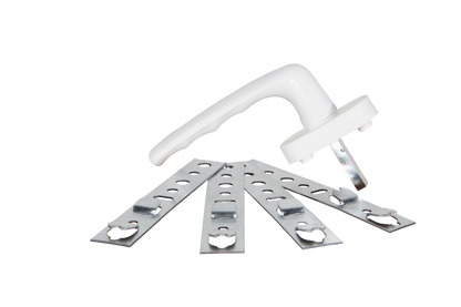 Hvidt vindueshåndtag med beslag og monteringssæt til rundt vindue ø 60